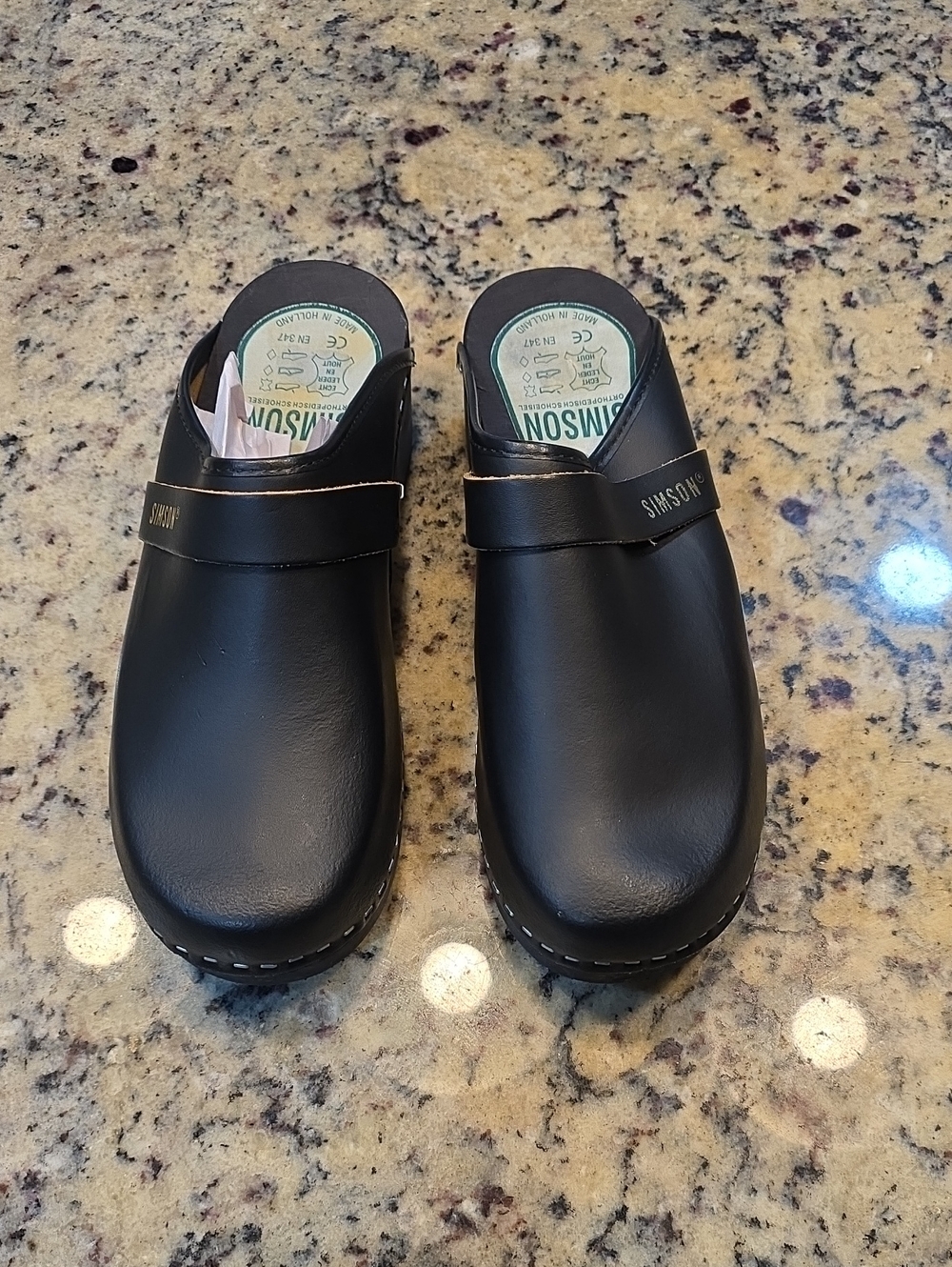 Simson Dutch Black Leather Slip-On Clog - NWOB